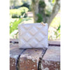 Monica Double Zip Wallet Pearl Diamond Quilted