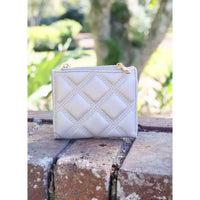 Monica Double Zip Wallet Pearl Diamond Quilted