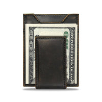 Brown leather wallet with money clip on a white background