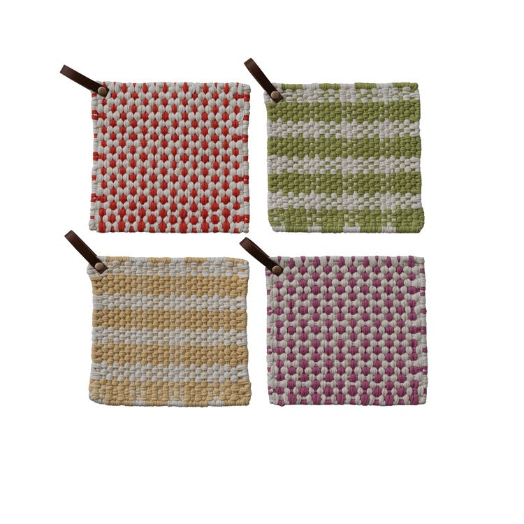 Cotton Crocheted Pot Holder w Leather Loop