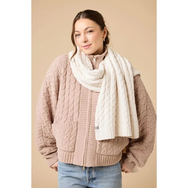Cable Knit Marshmallow Scarf-Almond