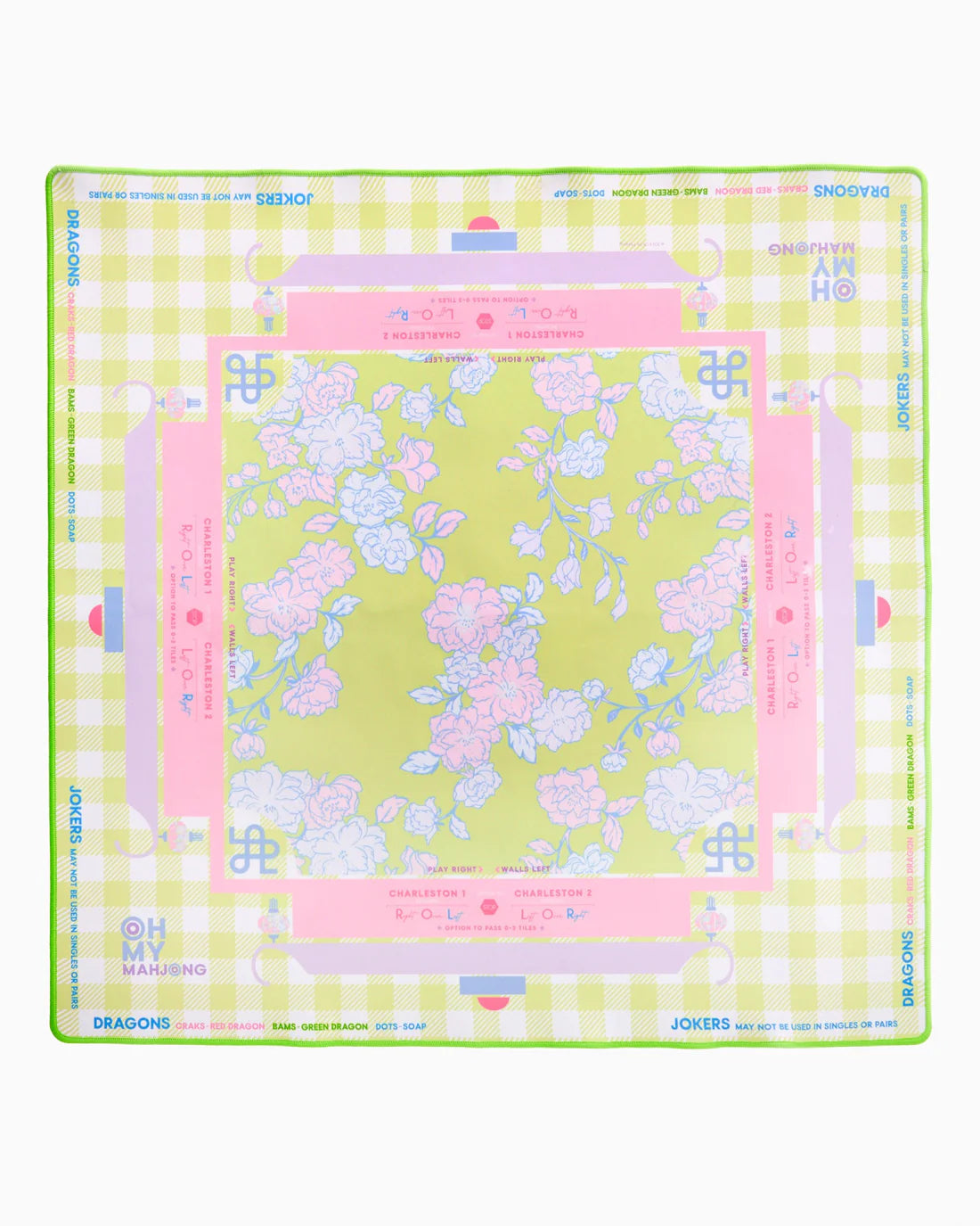 Floral design on a green background with pink accents