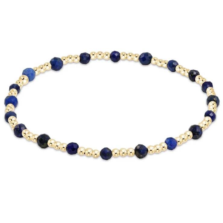 Gemstone Gold Sincerity Pattern 3mm Bead Bracelet- Lapis
