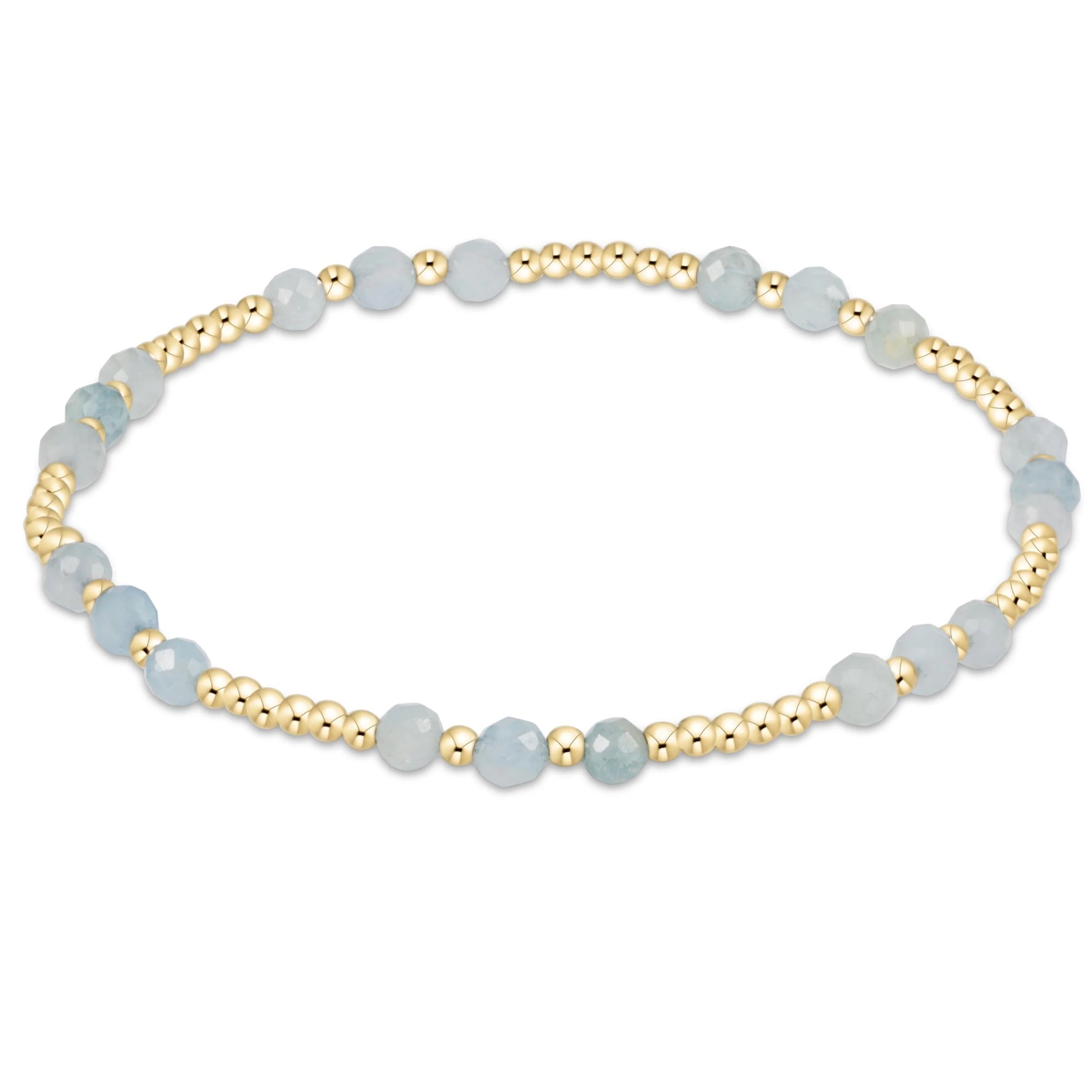 Gemstone Gold Joy Pattern 3mm Bead Bracelet- Aquamarine