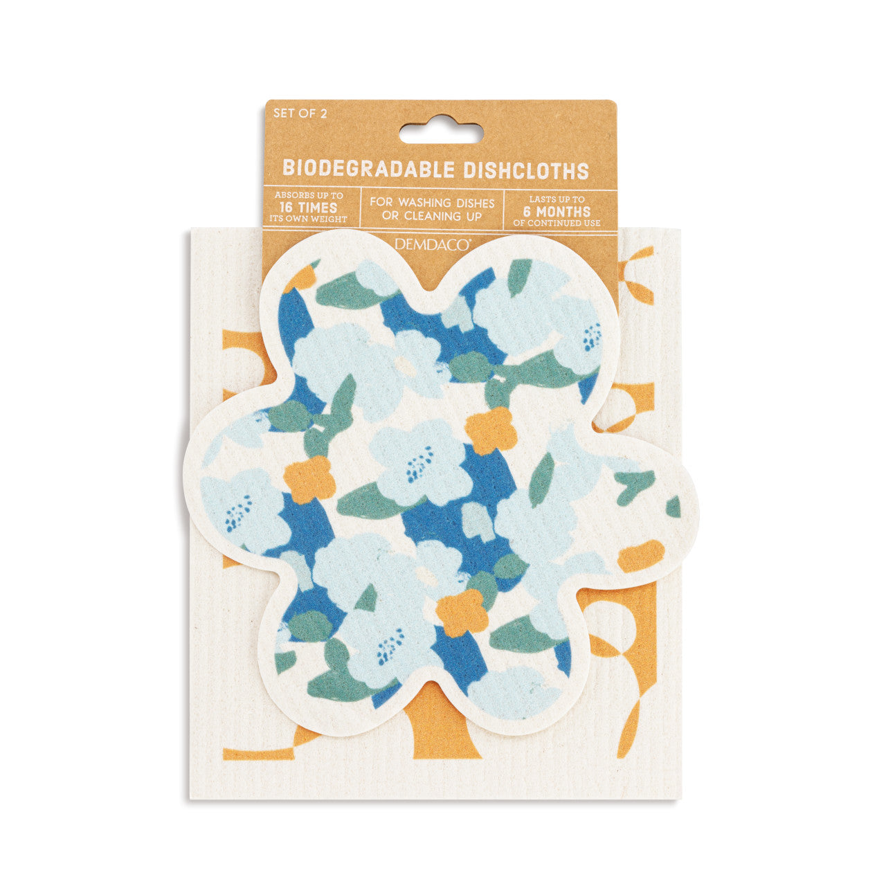 Flower Shaped Biodegradable Dish Cloths Blue Orange Poppy(Set Of 2)