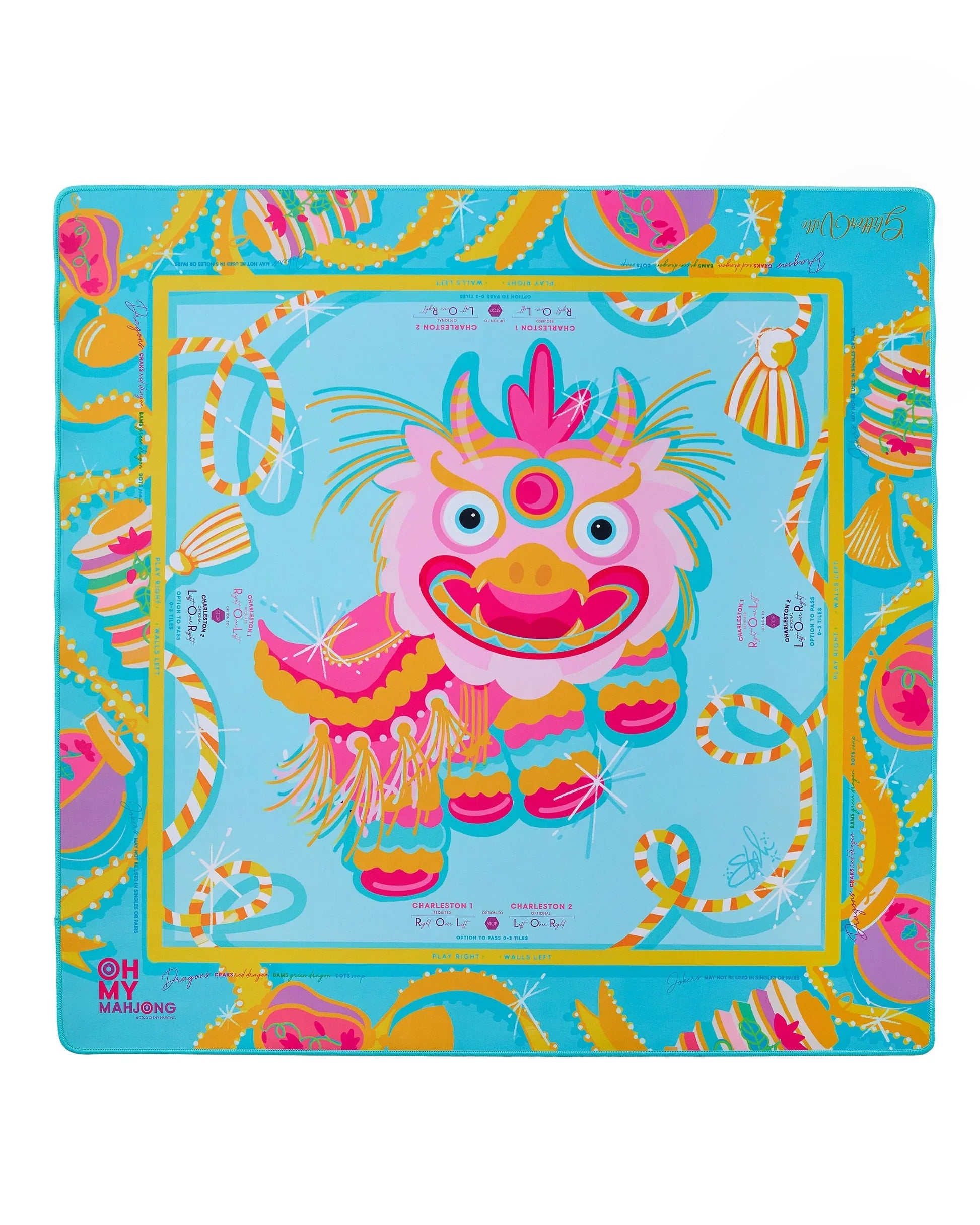 Oh My Mahjong Neoprene Mahjong Mats - Glitterville Pink Dragon Canvas