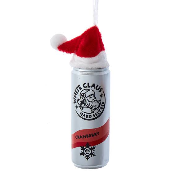 White Claus Seltzer With Santa Hat Ornaments