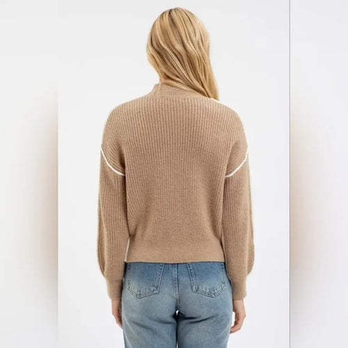 Colorblock Mock Neck Exposed Seam Knit Sweater