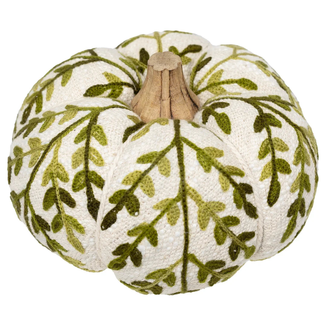 Green Leaf Embroidered Pumpkin - Small