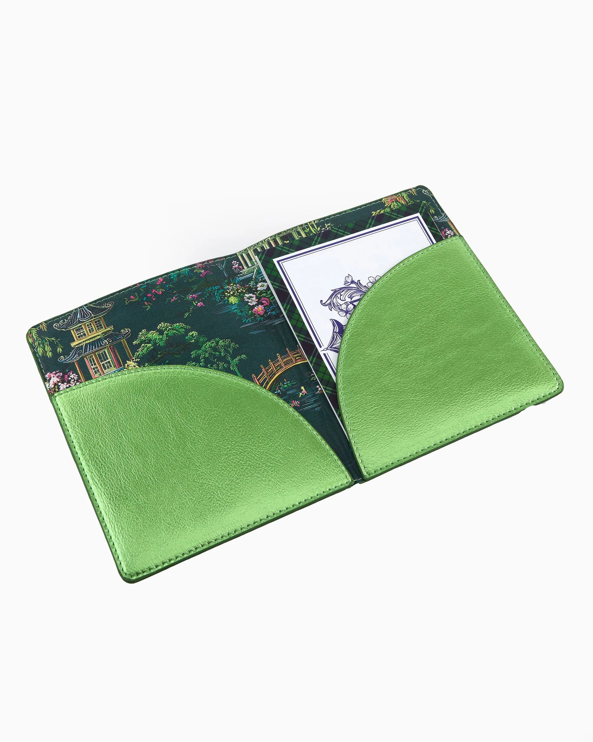 Metallic green  Mahjong card holder on a white background