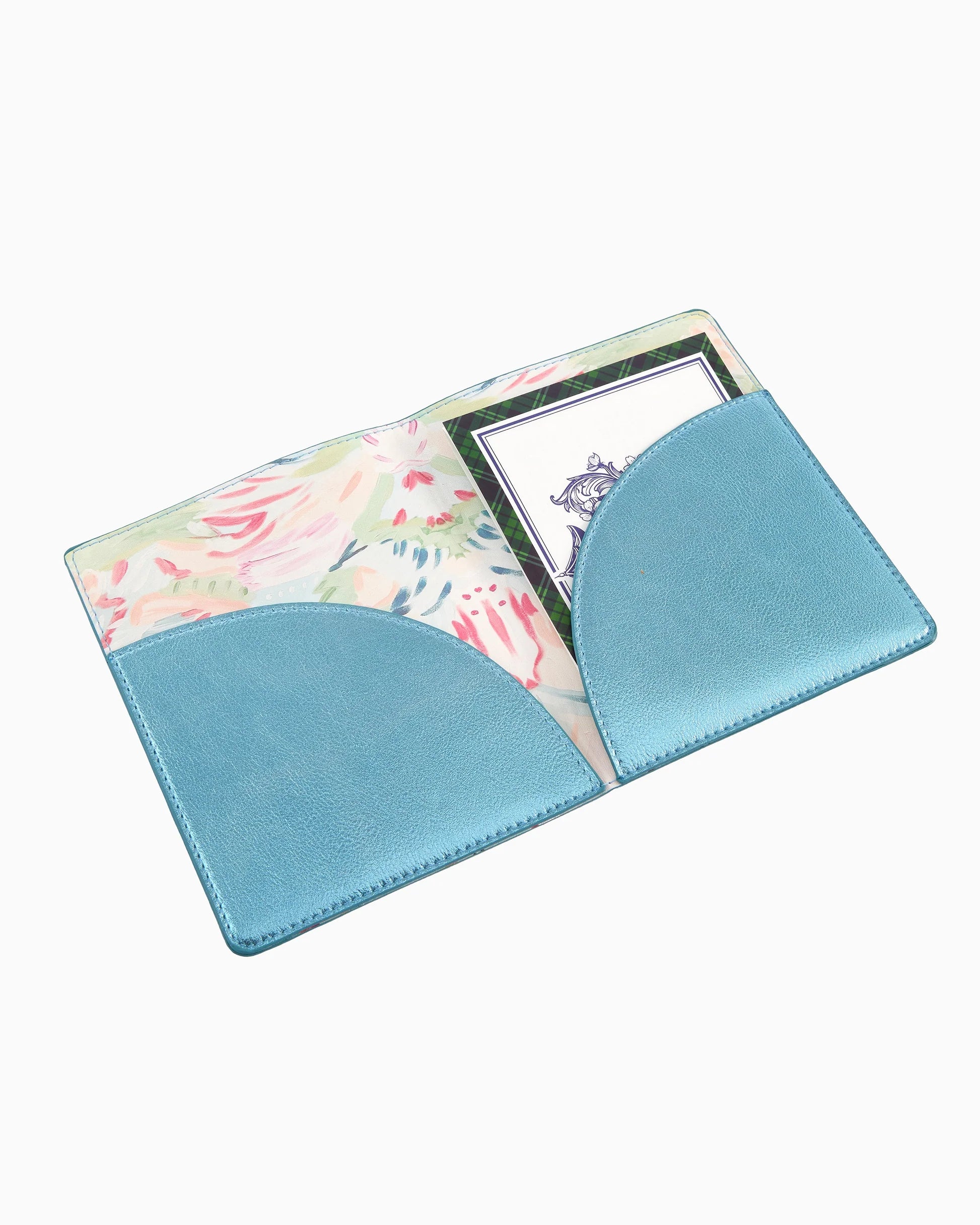 Blue metallic Mahjong card holder on a white background