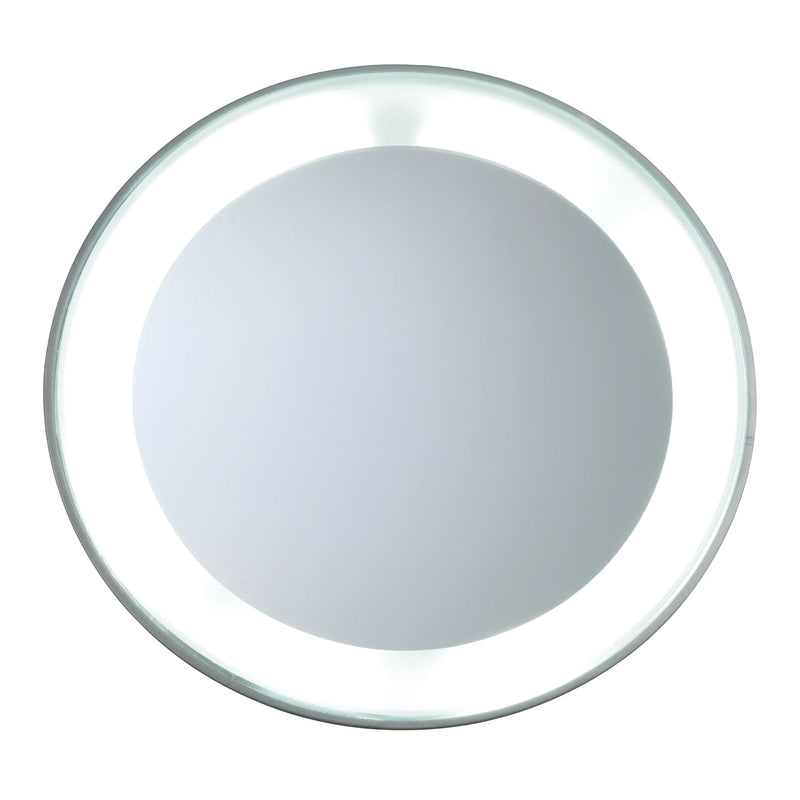 Round light fixture with a white shade on a white background