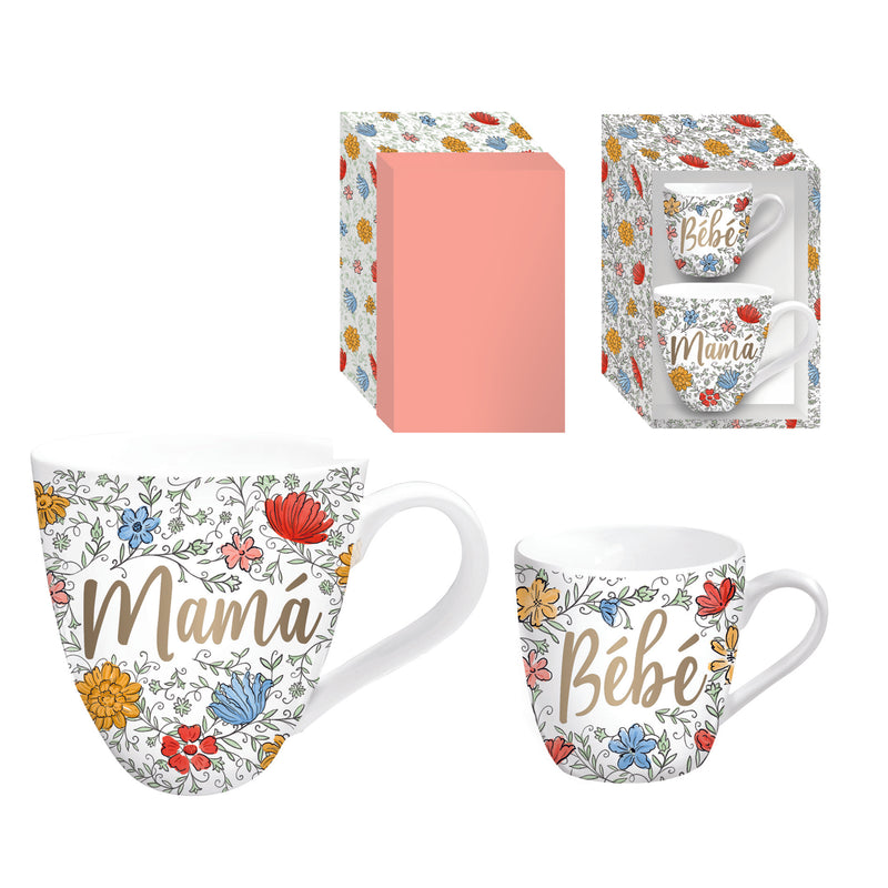 Mommy and Me Ceramic Cup Gift Set, 17 oz. and 7 oz., Mama / Bebe'