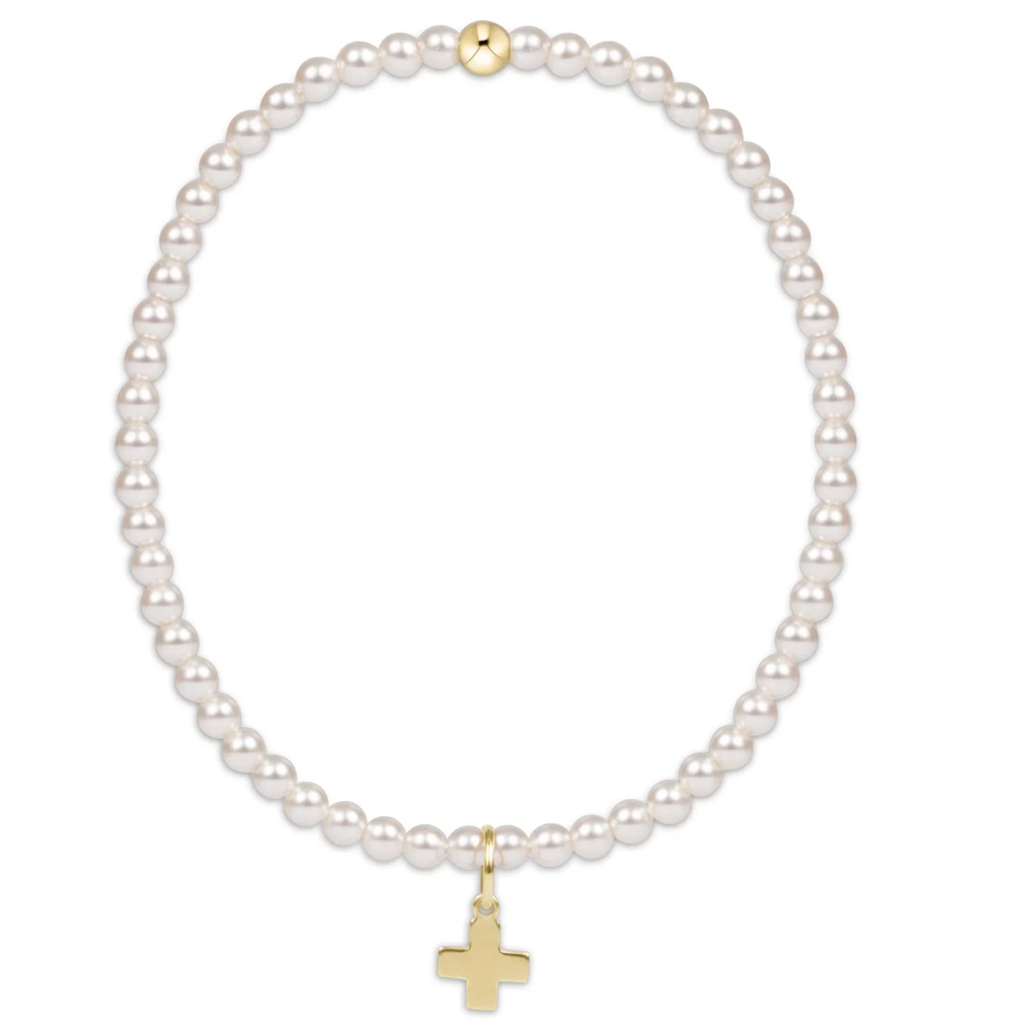 EGirl Classic Pearl 3mm Bead Bracelet- Signature Cross Gold Charm