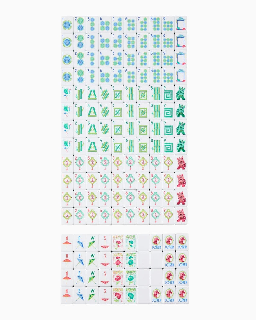 Set of colorful game tiles on a white background