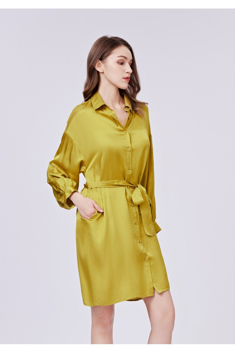 Lime Satin Shirt Dress