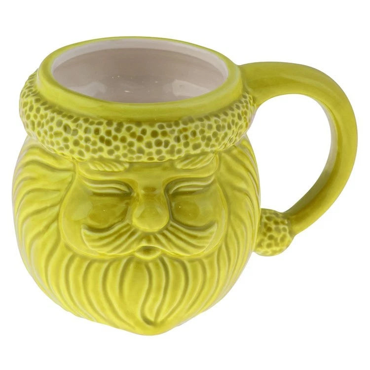 Yellow mug with a beard and handle on a white background
