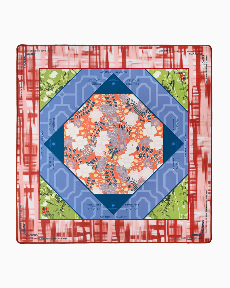 Colorful Mahjong mat with geometric pattern on a white background