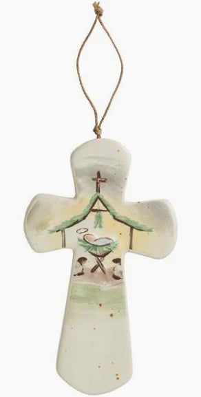 Ceramic Manger Nativity Cross