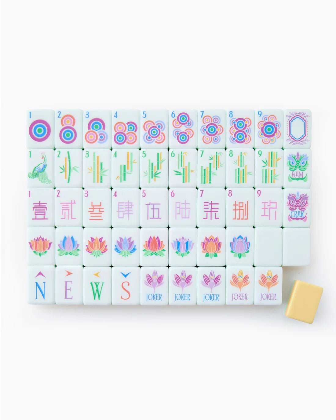 Set of colorful tiles with numbers and letters on a white background