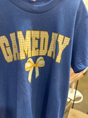 Game Day Gingham Bow Tee-Youth Medium