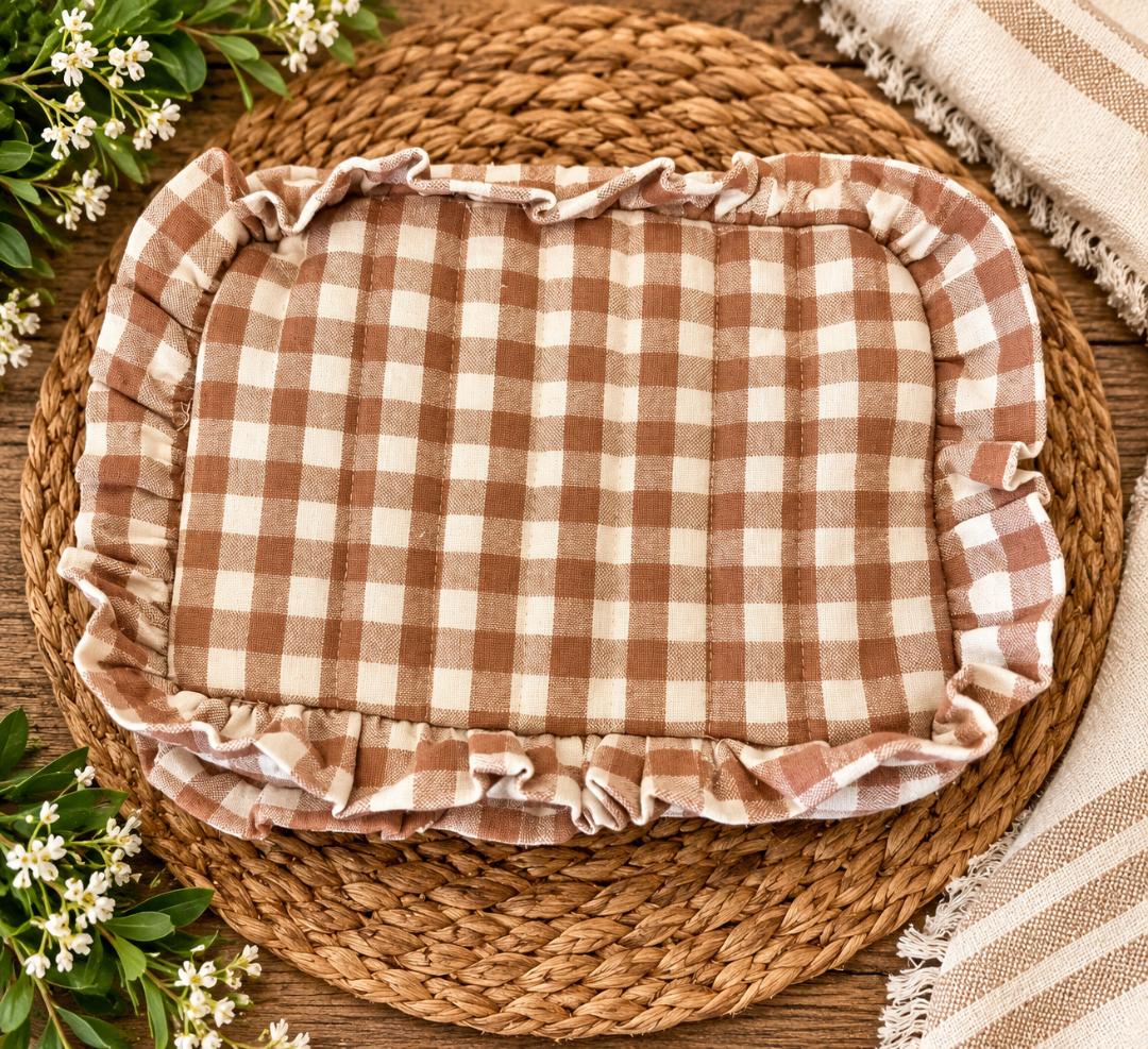 Gingham Woven Cotton Zip Pouch