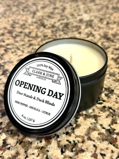 Opening Day Deer Stands & Duck Blinds 8oz Tin Candle