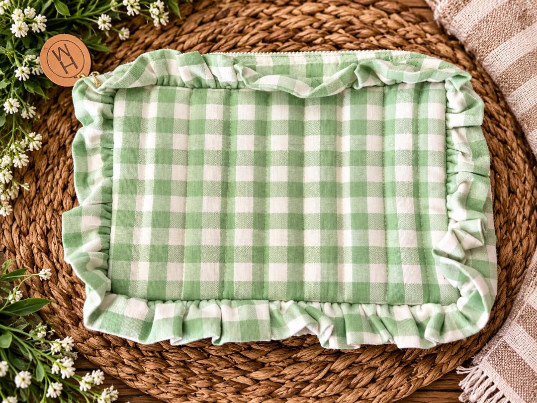 Gingham Woven Cotton Zip Pouch