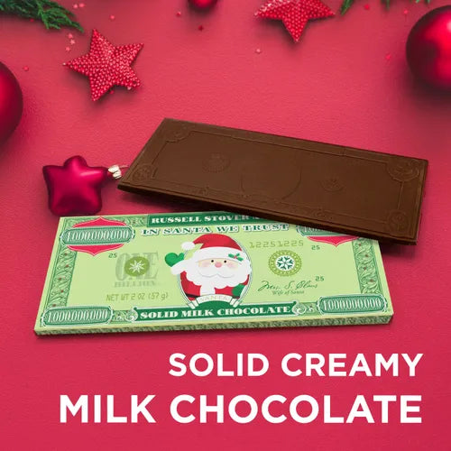 Christmas Santa Money Solid Milk Chocolate Candy Bar