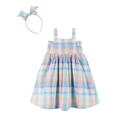 Multi Plaid Babydoll Dress W/bow Back