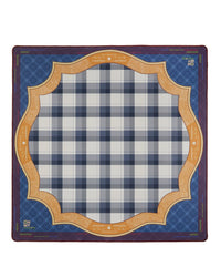 Black and white checkered neoprene Mahjong Mat with yellow and blue accents on a white background