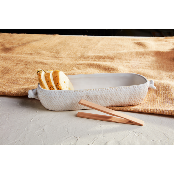 Ceramic Bread Bowl And Tong Set