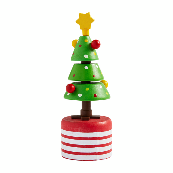 Colorful wooden Christmas tree toy on a white background