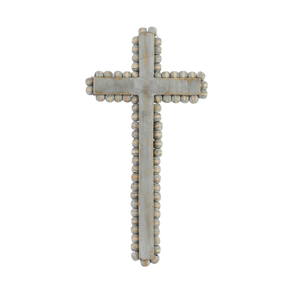 Medium White Beaded Wood Cross