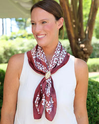 Langston Geometric Scarf Medium Maroon White