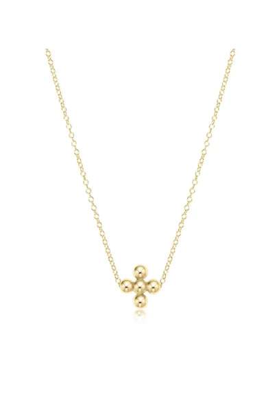 16" necklace gold -  classic beaded signature cross - 4mm bead gold