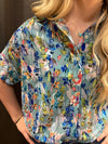 Floral Blue Button Up Top